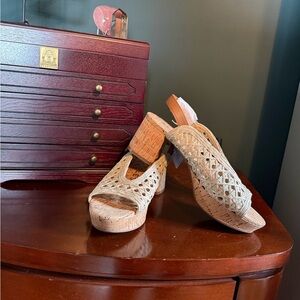 Woven Cork Platform Slingback Sandals - Neutral Beige